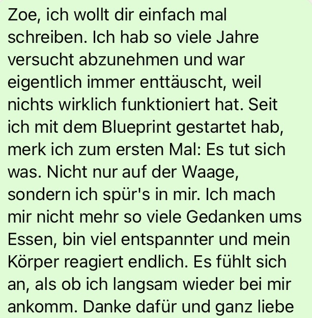 WhatsApp Nachricht von Christina über ihre Erfolge mit dem 45+ Slim Blueprint